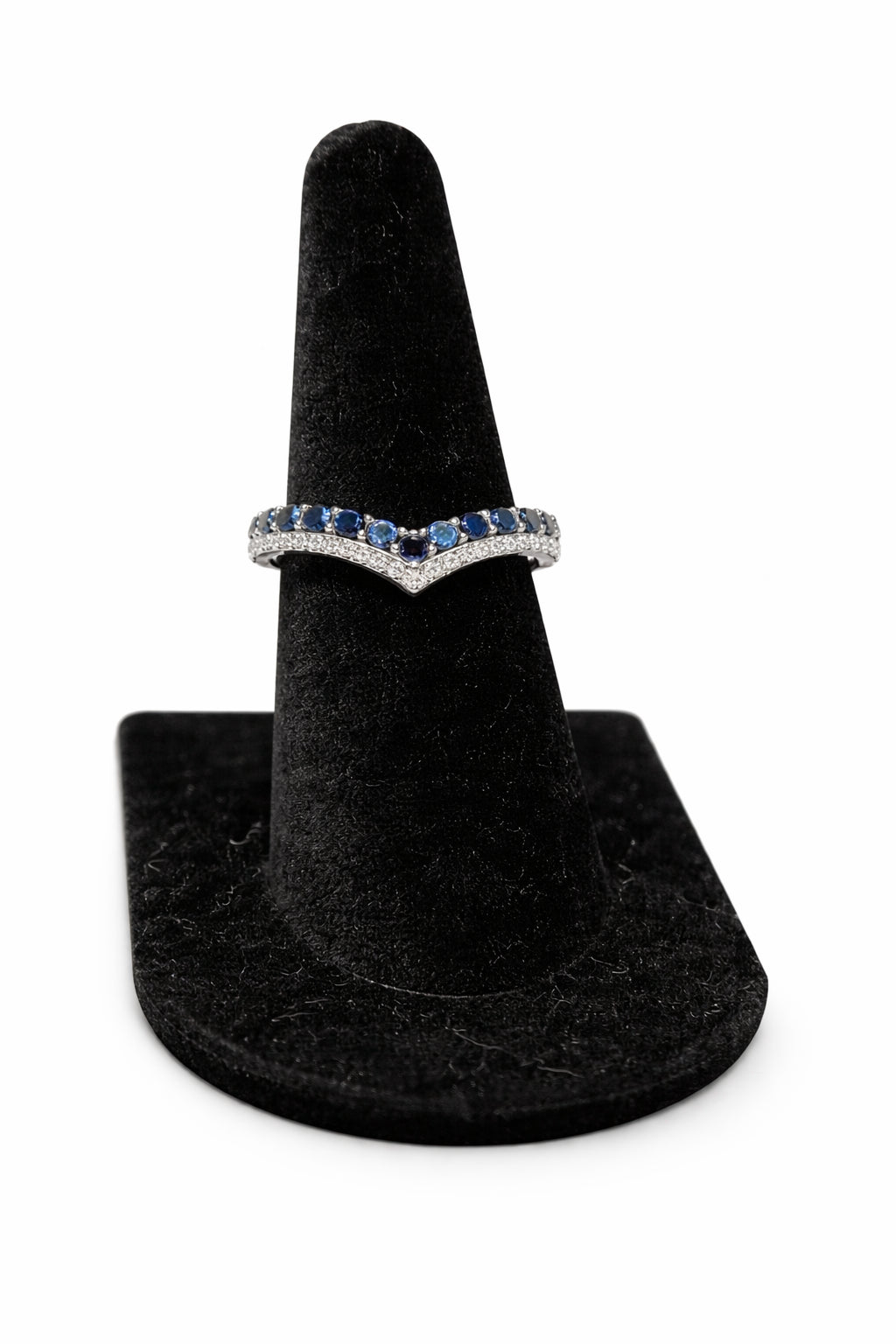 Contoured Blue Sapphire Round Shape Wedding Band in 14 Karat White Gold - 0.37 ct