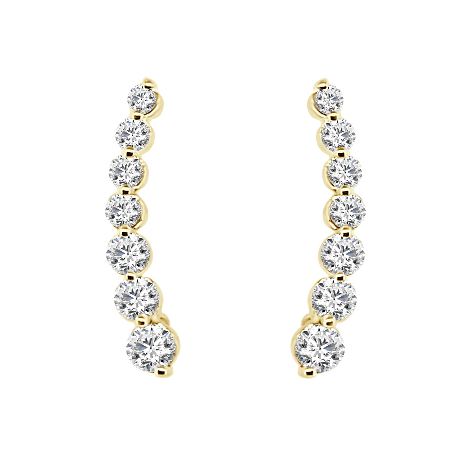 14K Yellow Gold Graduated Diamond Ear Climber Earrings - 0.53 carat