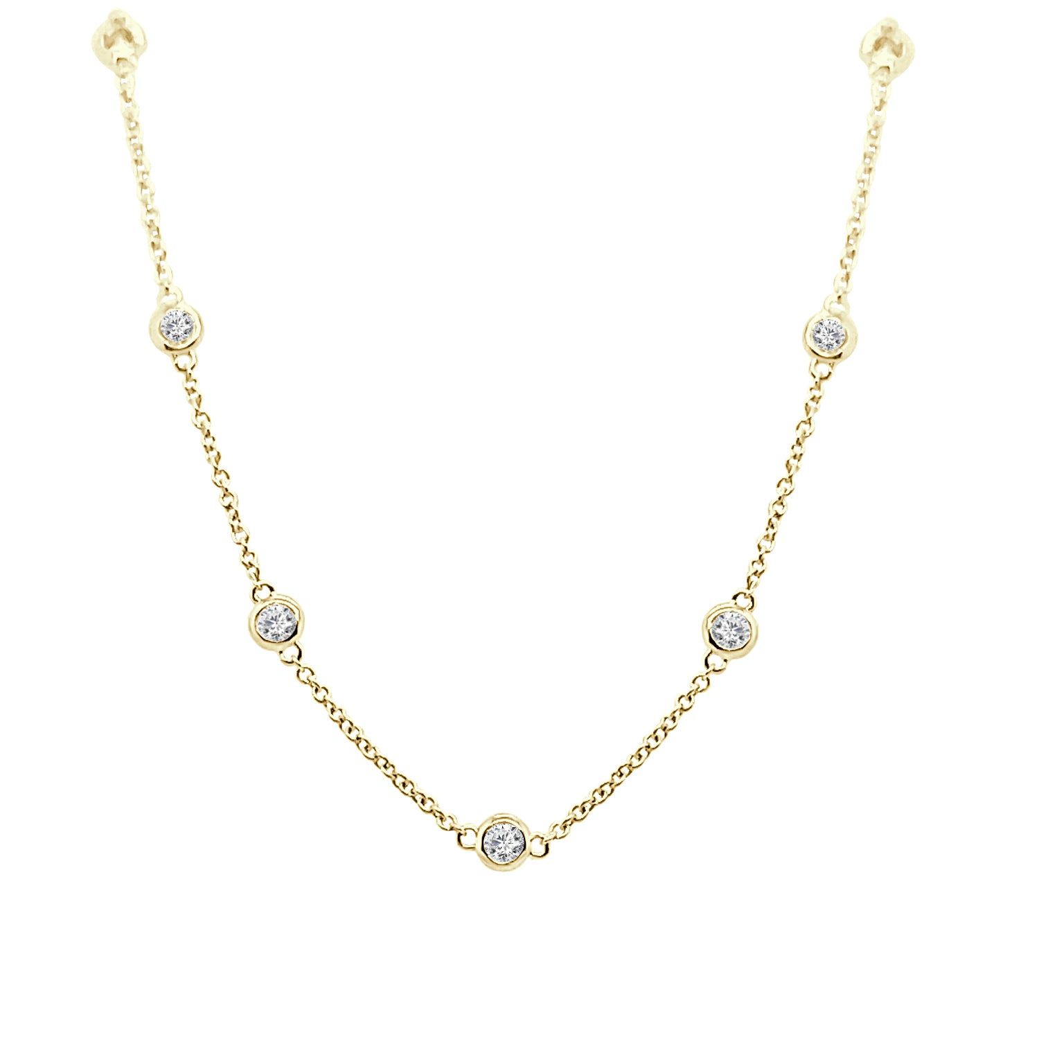 14K Yellow Gold Bezel-Set Natural Diamond Necklace - 0.94 Carats