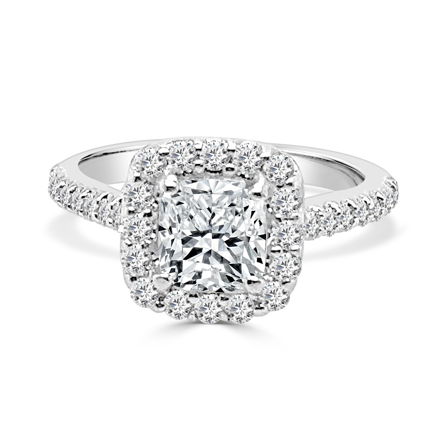 0.91 Carat Cushion Cut Natural Diamond Engagement Ring in 14K White Gold Setting (0.50 Carat Mounting)