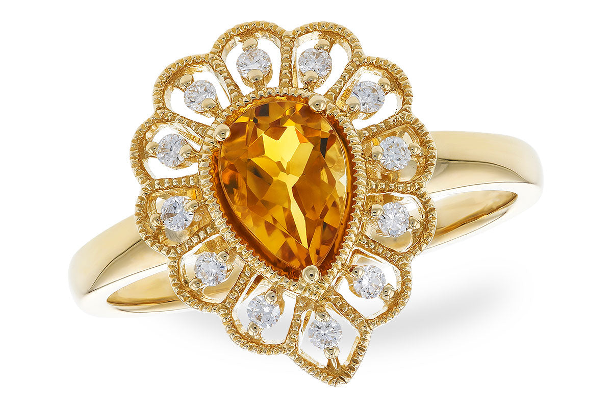 Vintage Style 14K Yellow Gold Citrine Pear Shape Ring 0.62 Carats