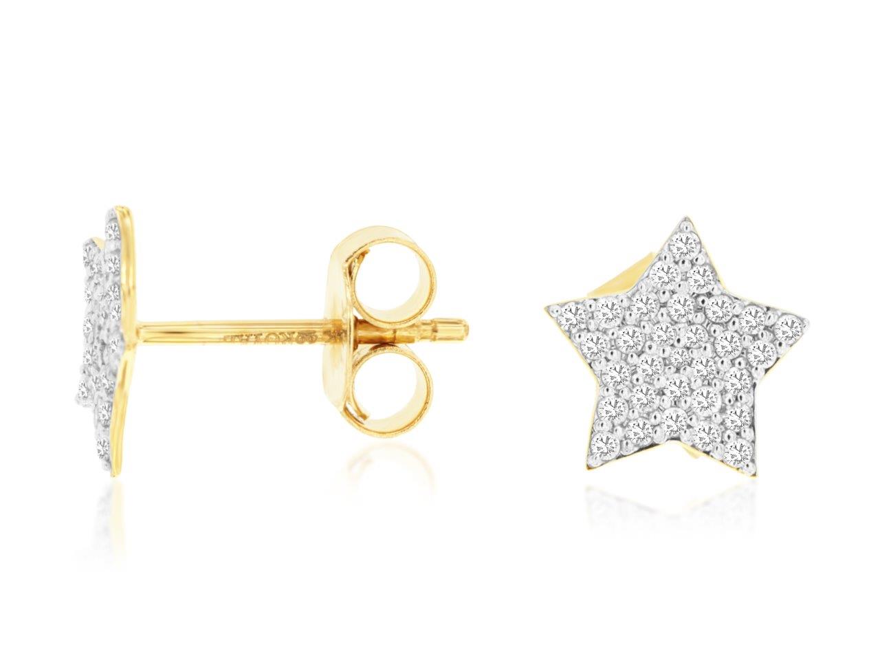 14K Yellow Gold Star Stud Round Diamond Earrings Only Natural Diamond