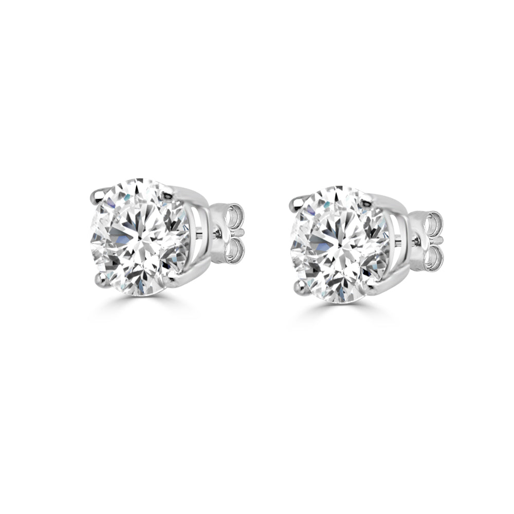 14kt White Gold 4-Prong Round Solitaire Studs with Natural Diamond