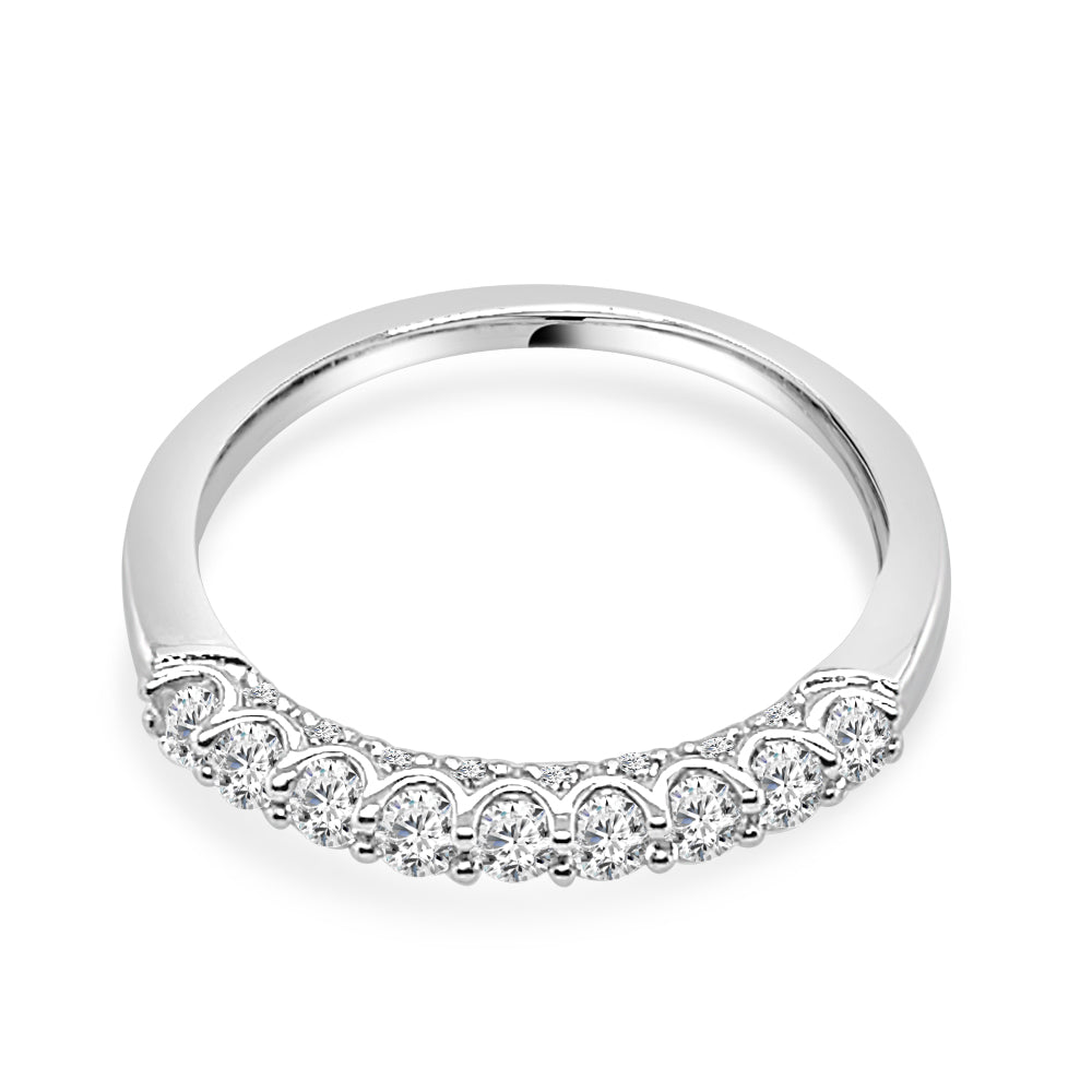 Round Natural Diamond Wedding Band with Diamond Bridge, 0.50 ct, 14K White Gold