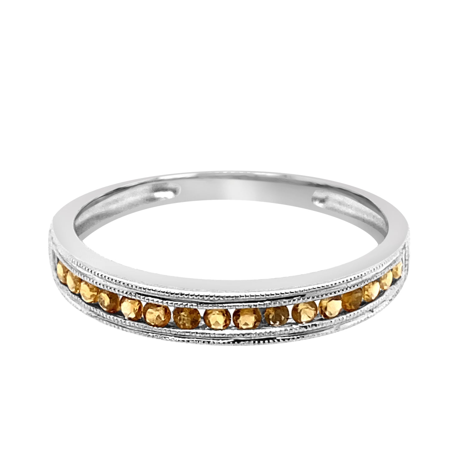 10 Karat White Gold Channel Set Citrine Ring with 0.22 Carat Sparkle