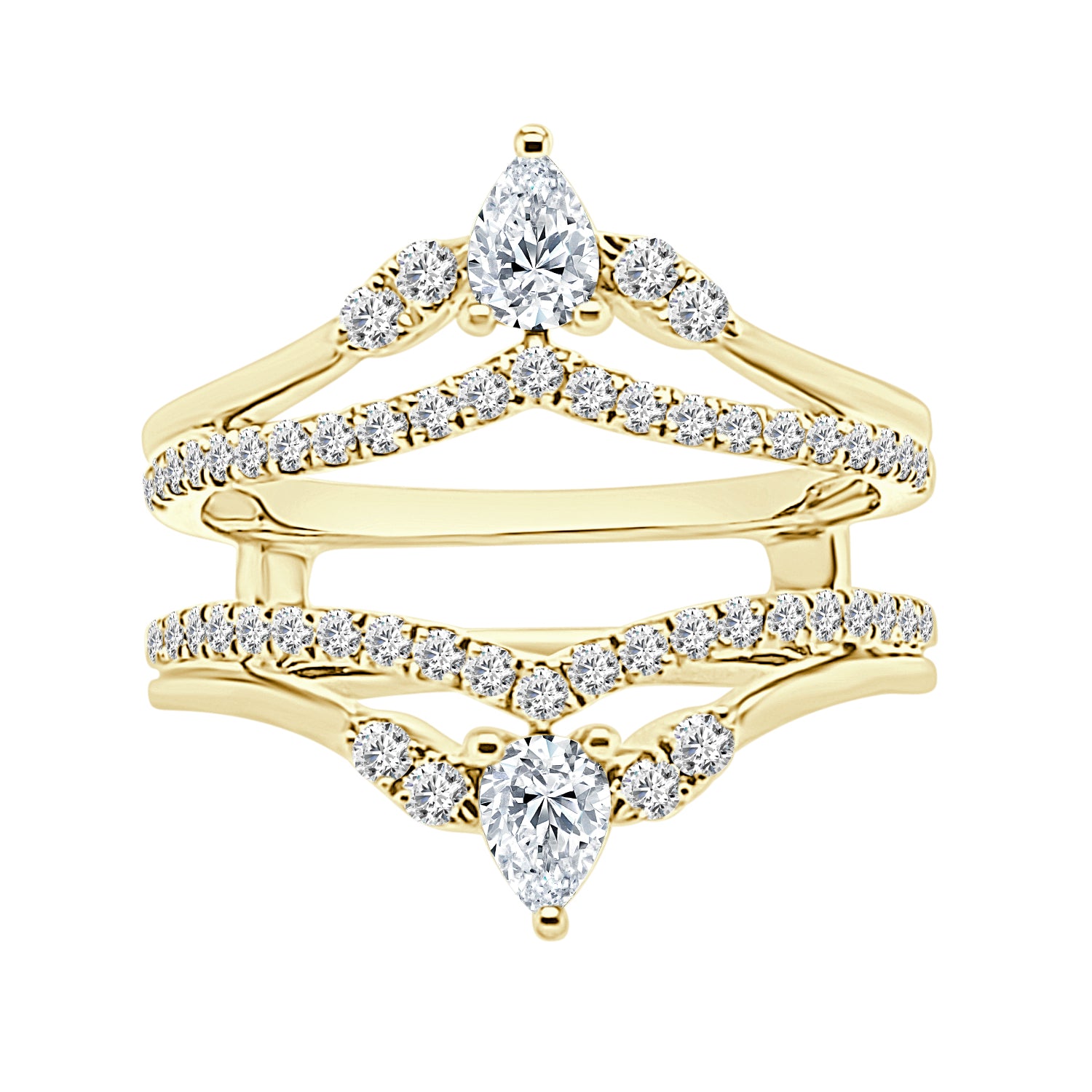Double Row Pear V Natural Diamond Wedding Band in 14 Karat Yellow Gold - 0.75 carats