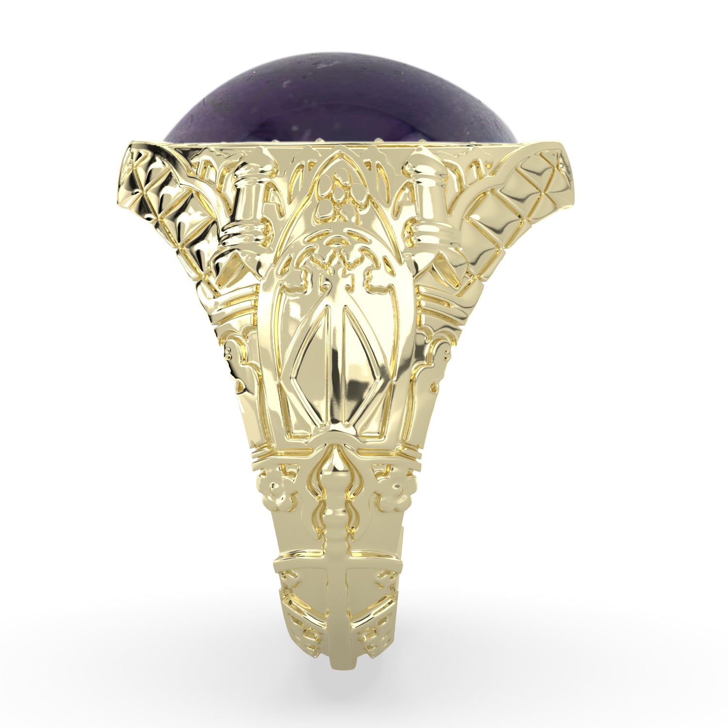Navette Shaped Amethyst Ring in 14 Karat Yellow Gold Antique Filigree Design