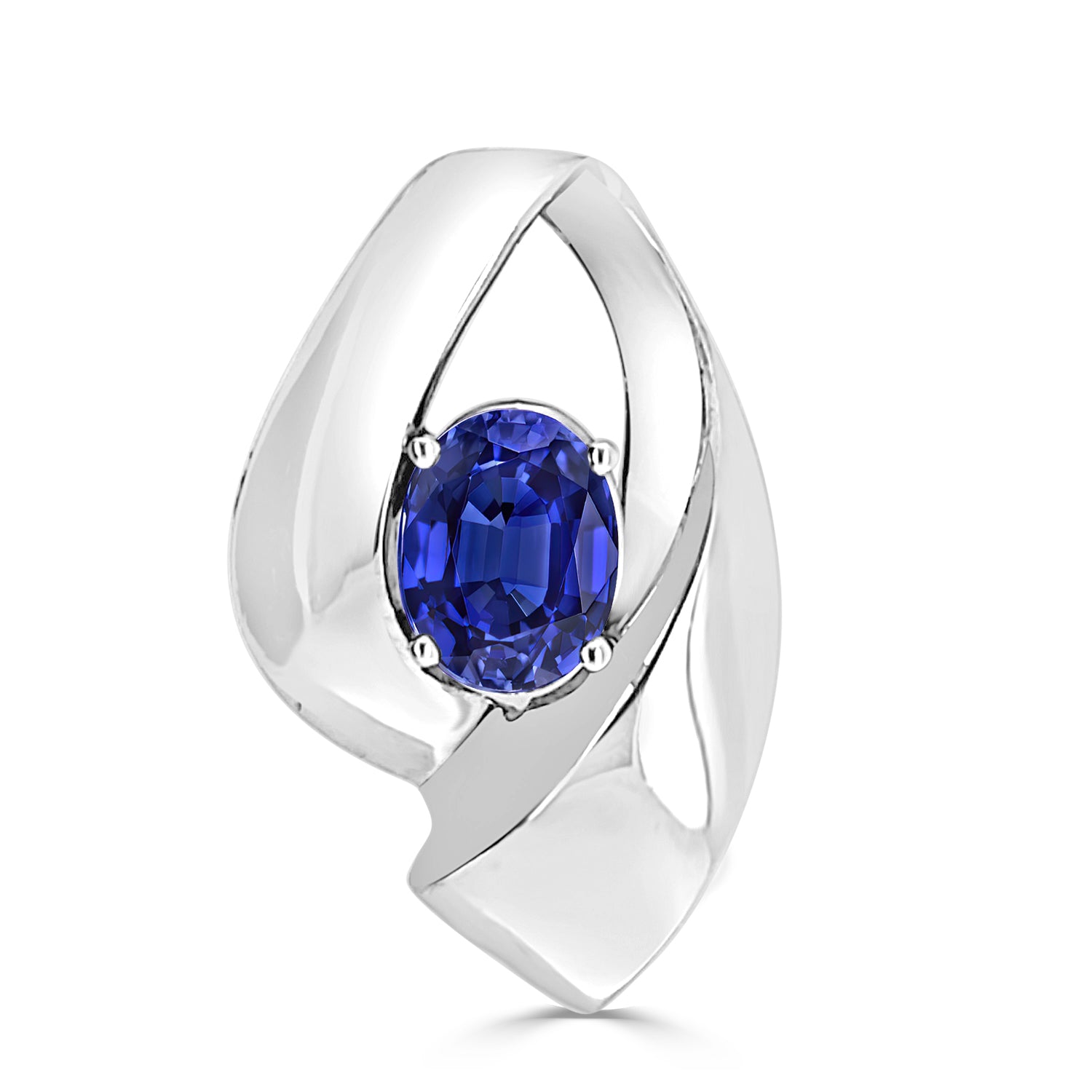 14K White Gold Oval Tanzanite Pendant Necklace