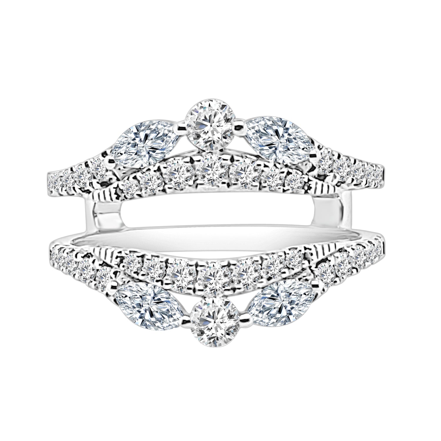Dazzling Double Row 3-Stone Curved Wedding Band in 14 Karat White Gold with 1.02 Carat Natural Diamonds