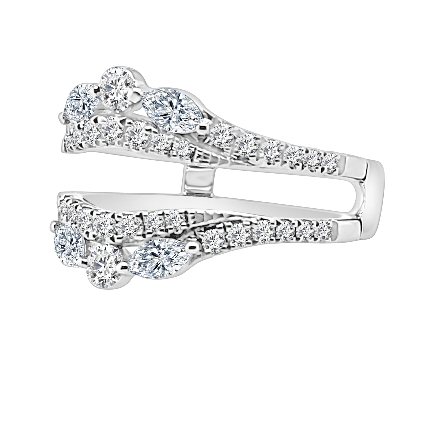 Dazzling Double Row 3-Stone Curved Wedding Band in 14 Karat White Gold with 1.02 Carat Natural Diamonds