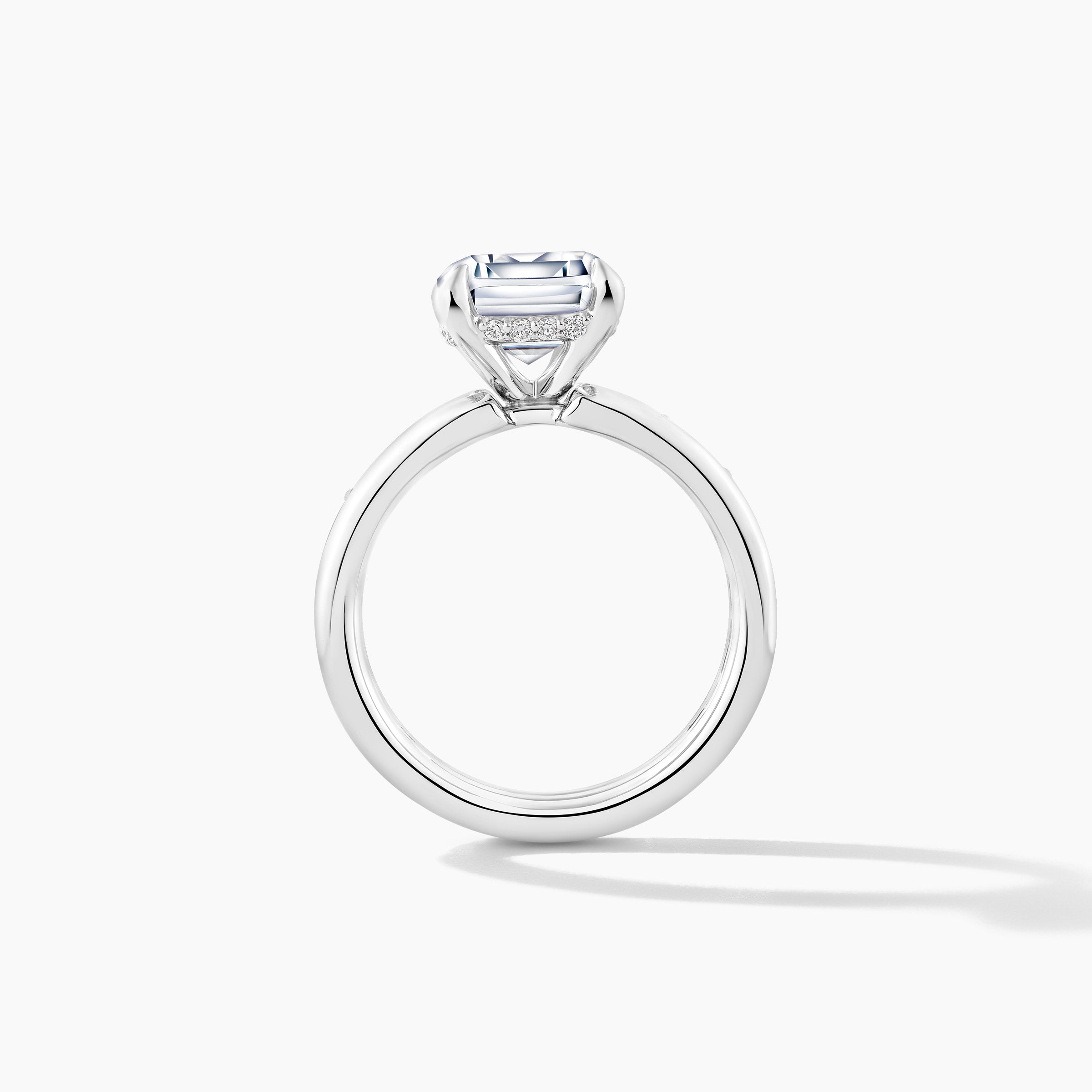 Platinum Hidden Halo SMP Emerald Diamond Band Engagement Mounting