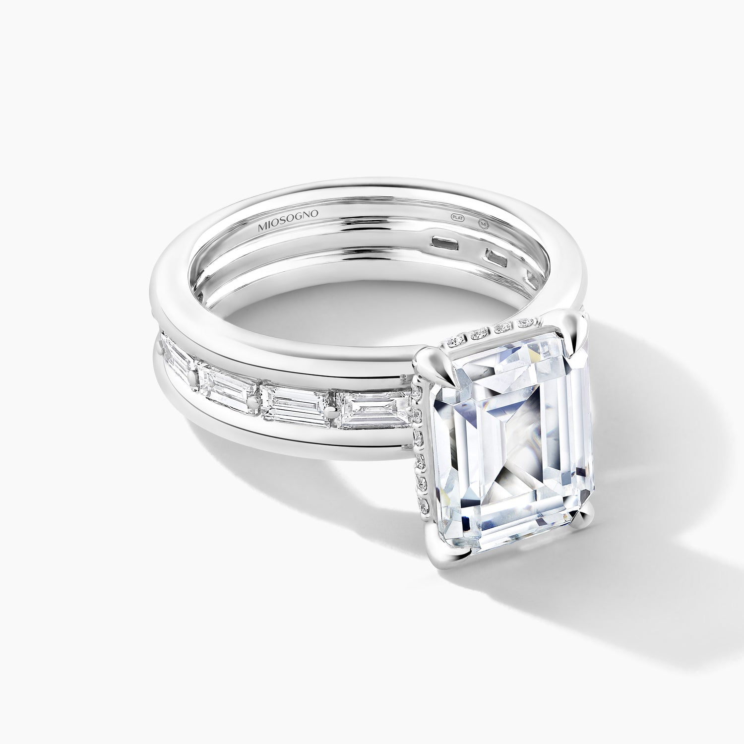 Platinum Hidden Halo SMP Emerald Diamond Band Engagement Mounting