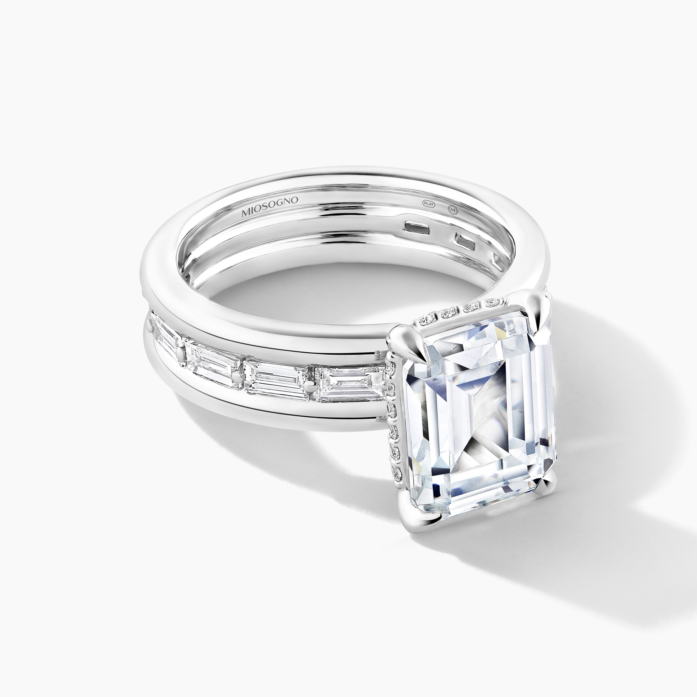 Platinum Hidden Halo SMP Emerald Diamond Band Engagement Mounting