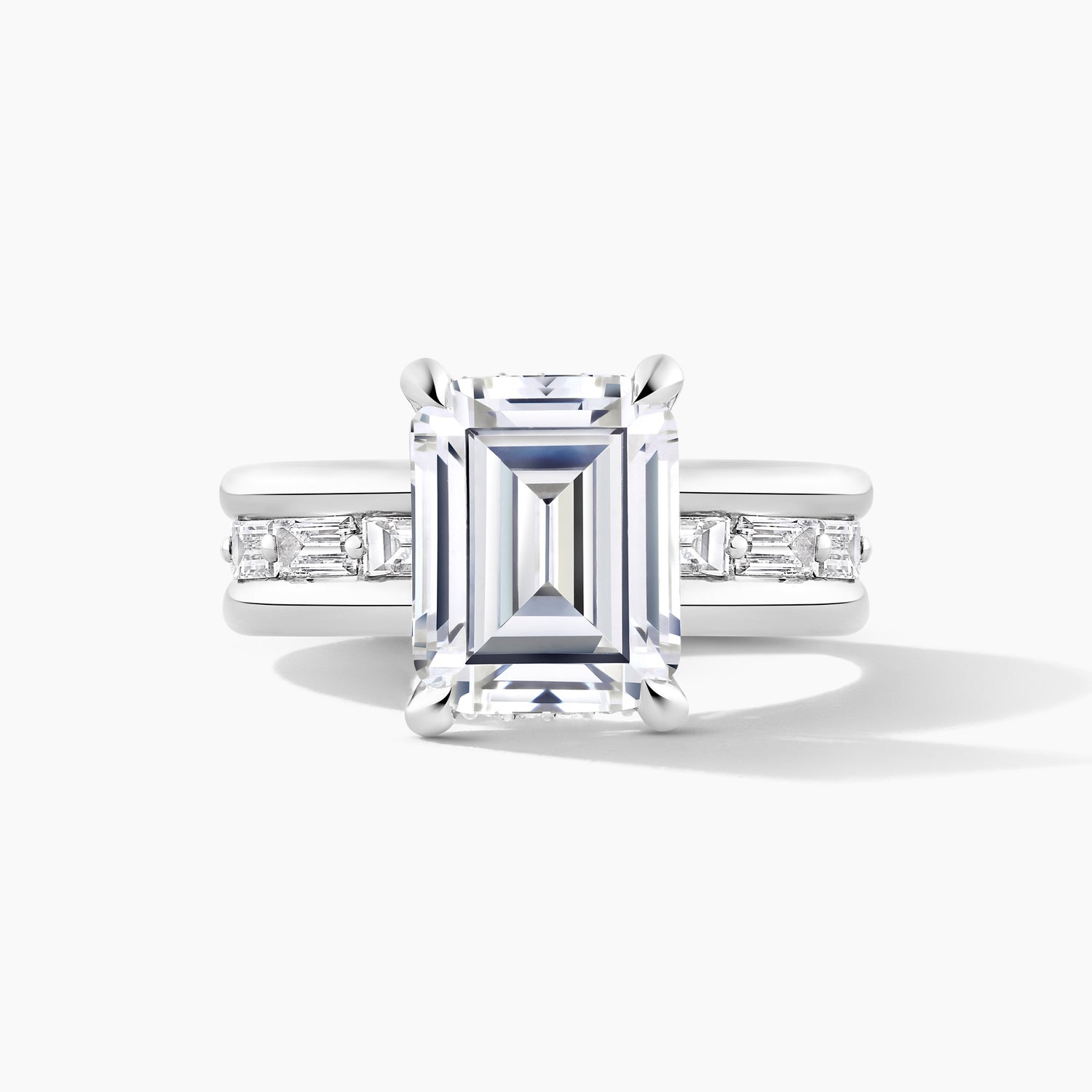 Platinum Hidden Halo SMP Emerald Diamond Band Engagement Mounting