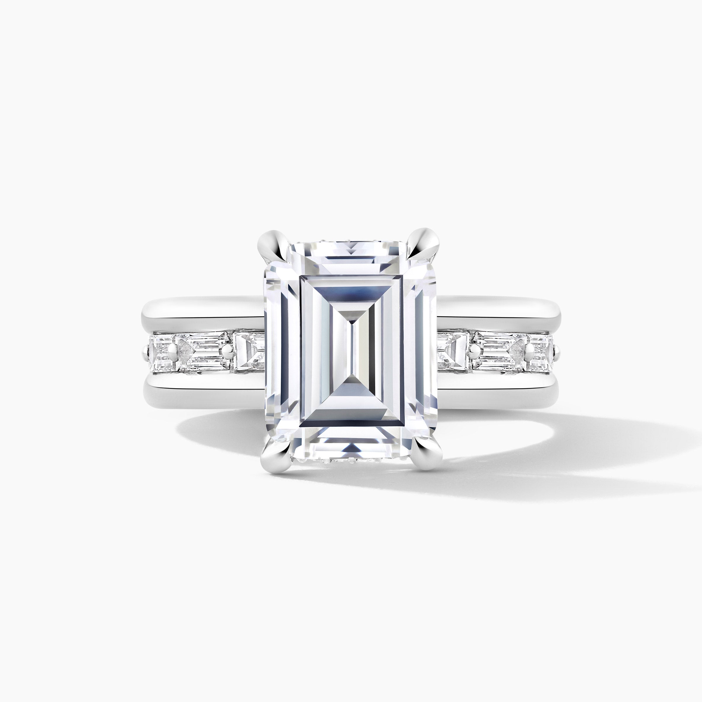 Platinum Hidden Halo SMP Emerald Diamond Band Engagement Mounting