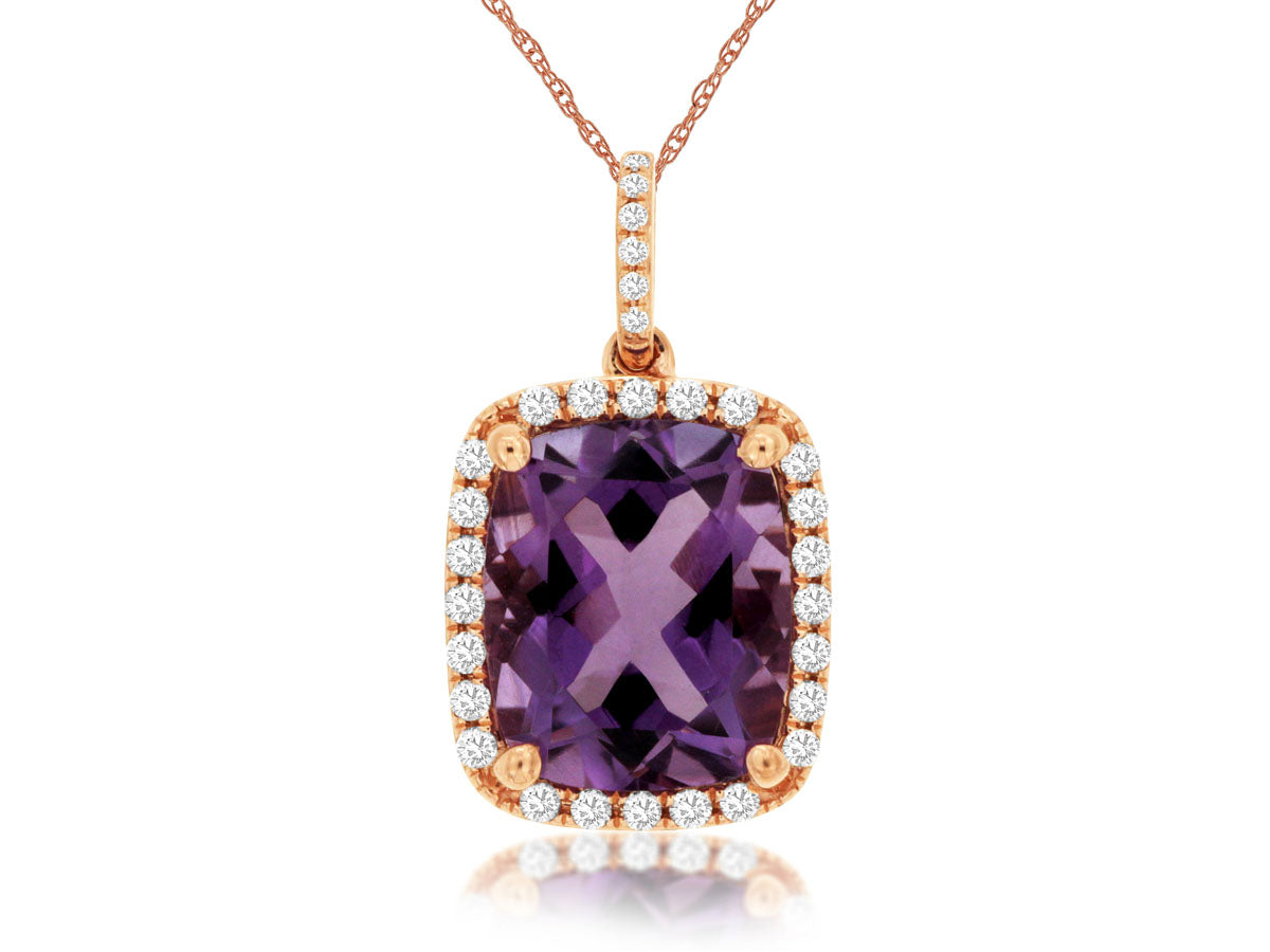 Radiant Halo Amethyst Necklace in 14 Karat Rose Gold - 3.75 Carats