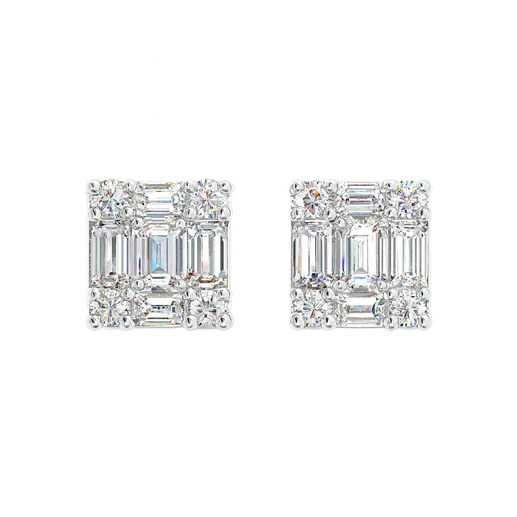 0.51 Carat Natural Diamond Square Diamond Stud Earrings in 14 Karat White Gold