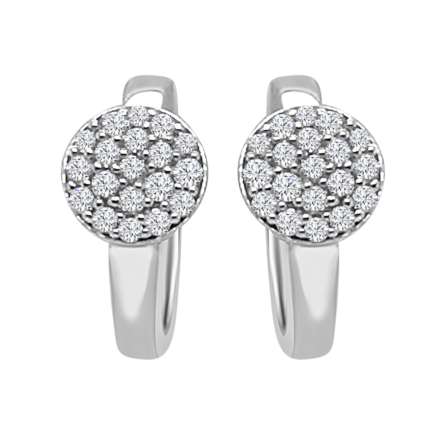 Sure! How about 10 Karat White Gold Circle Pave Huggie Earrings with Natural Diamond Accents (0.27 ct)?