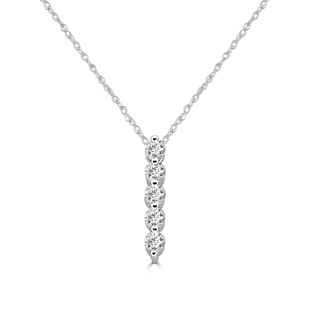 5-Stone Round Natural Diamond Drop Pendant Necklace in 14K White Gold (0.50 ct)