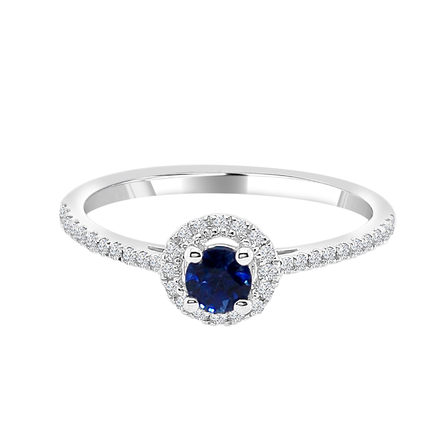 14 Karat White Gold Halo Petite Ring with 0.26 Blue Sapphire