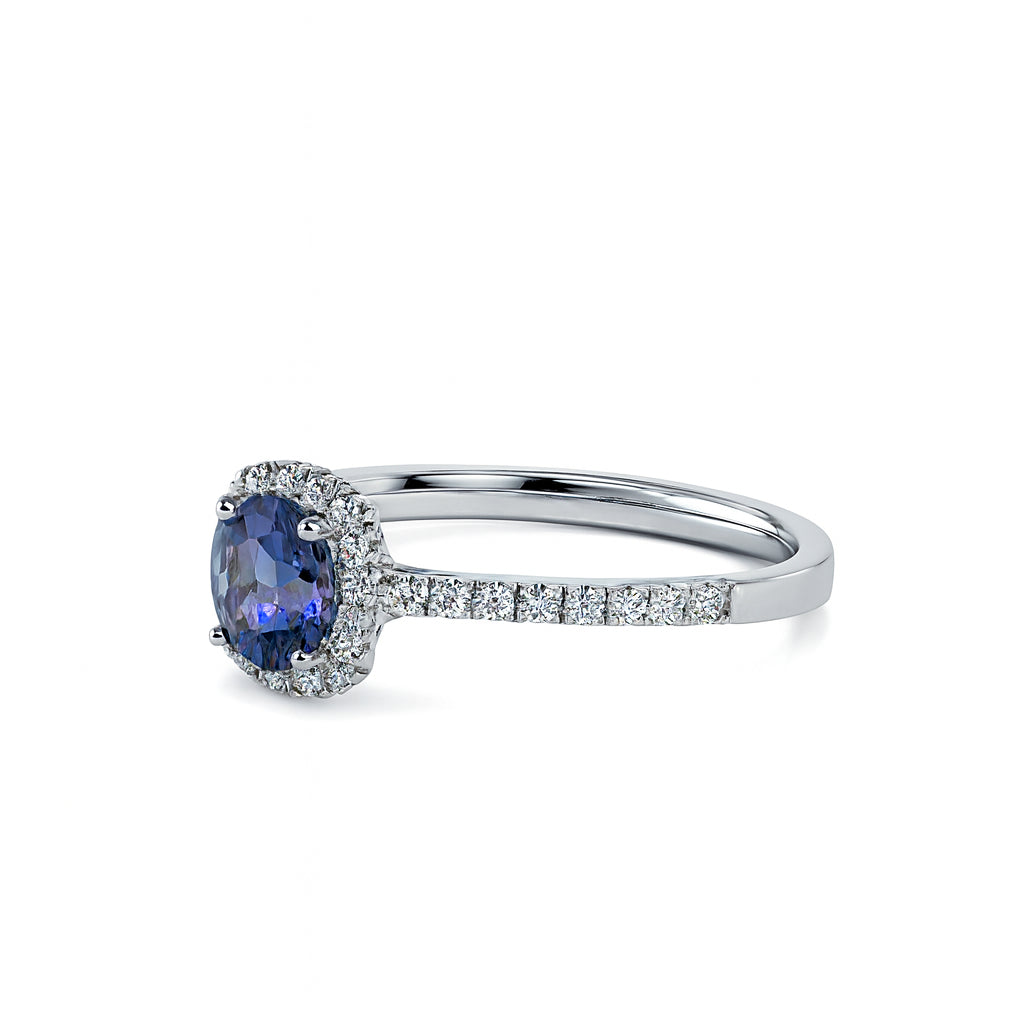 14K White Gold Blue Sapphire and Diamond Cushion Shape Ring - 1.42 Carats