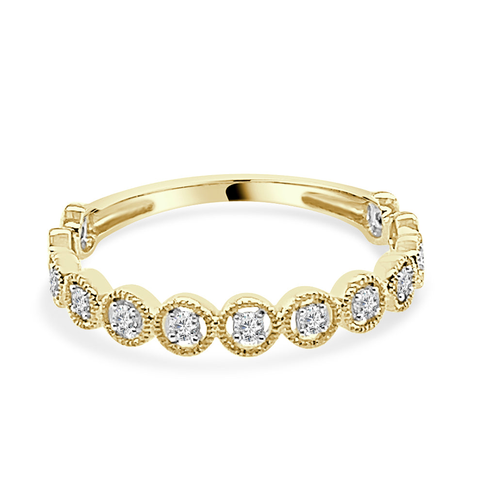 Sure, here is a product title using the keywords you provided:
10K Yellow Gold Milgrain Beading Wedding Band with 0.10 ct Round Natural Diamond