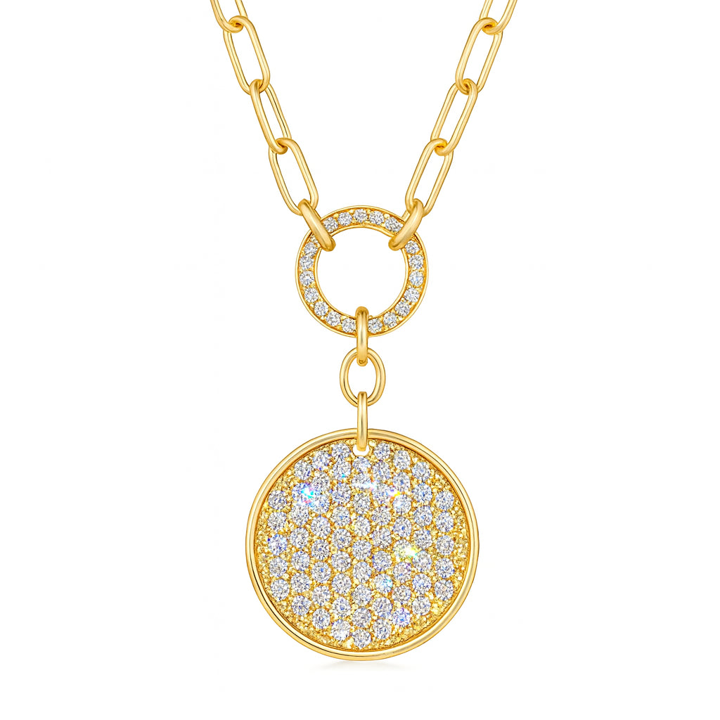 14 Karat Yellow Gold Round Natural Diamond Necklace 0.92 Carats