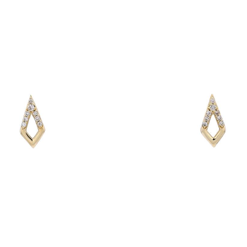 14K Yellow Gold Rhombus Stud Earrings with 0.05 Ct Natural Diamond