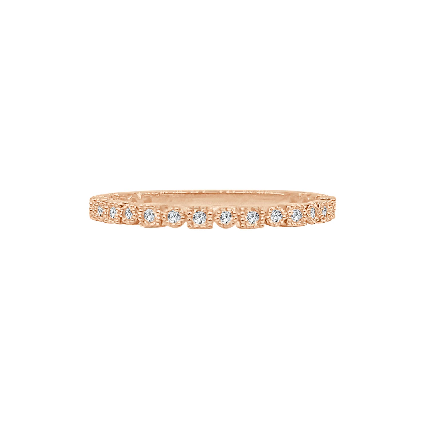Sure! How about 18K Rose Gold Natural Diamond Wedding Band with Milgrain Detail - 0.09 Carat?