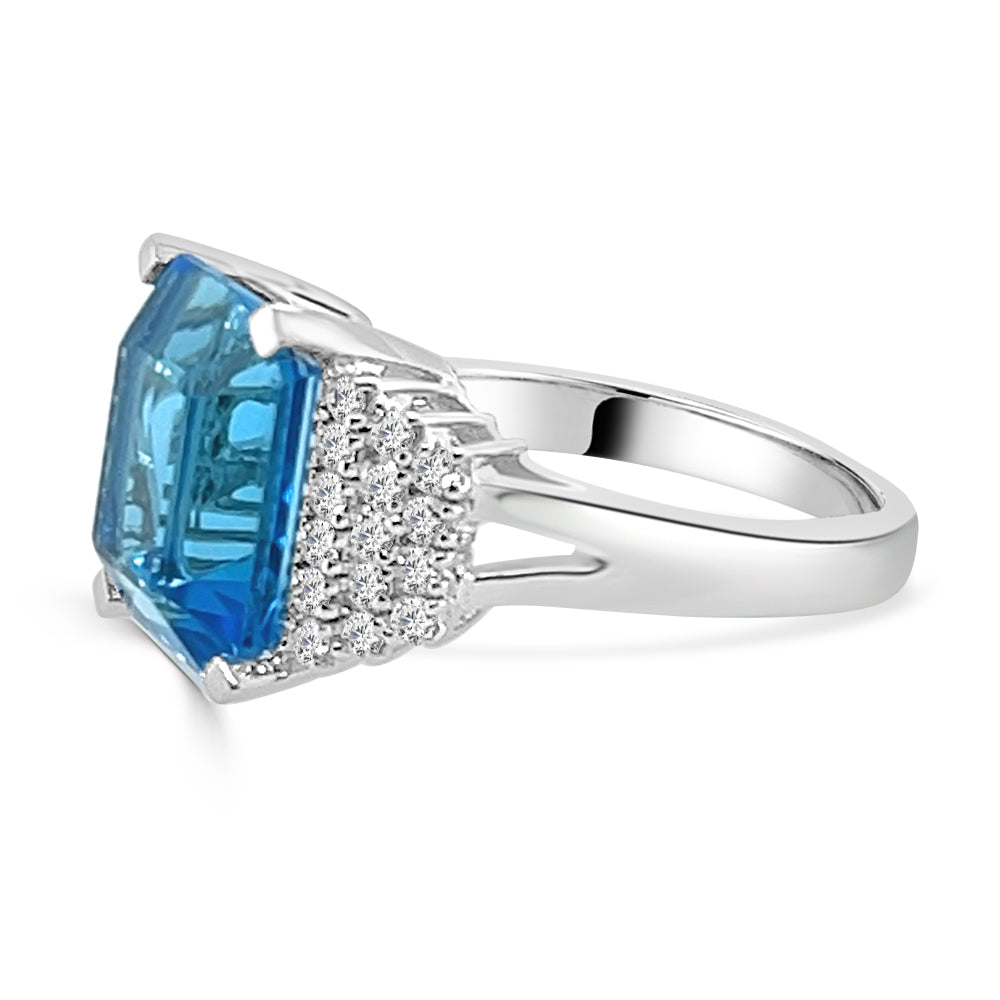 Swiss Blue Topaz and Diamond 8.00 Carat Necklace in 14K White Gold