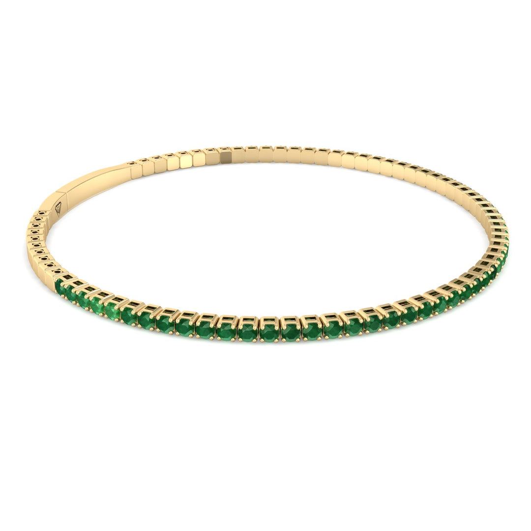 14 Karat Yellow Gold Flex Bangle Bracelet with Emerald Round Shape - Christmas Special (0.96)