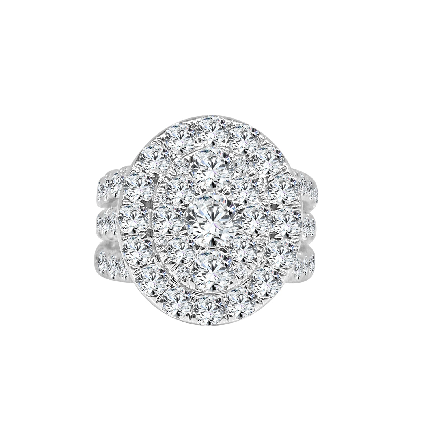 4.02 Carat Oval Cluster Natural Diamond Engagement Ring in 18 Karat White Gold