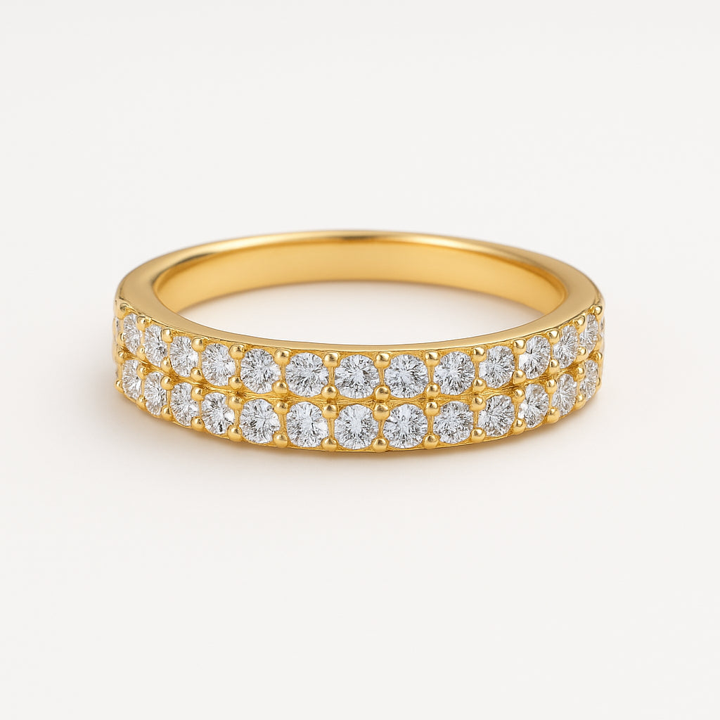 Double Row 10K Yellow Gold Ring with 0.87 Carat Natural Diamond