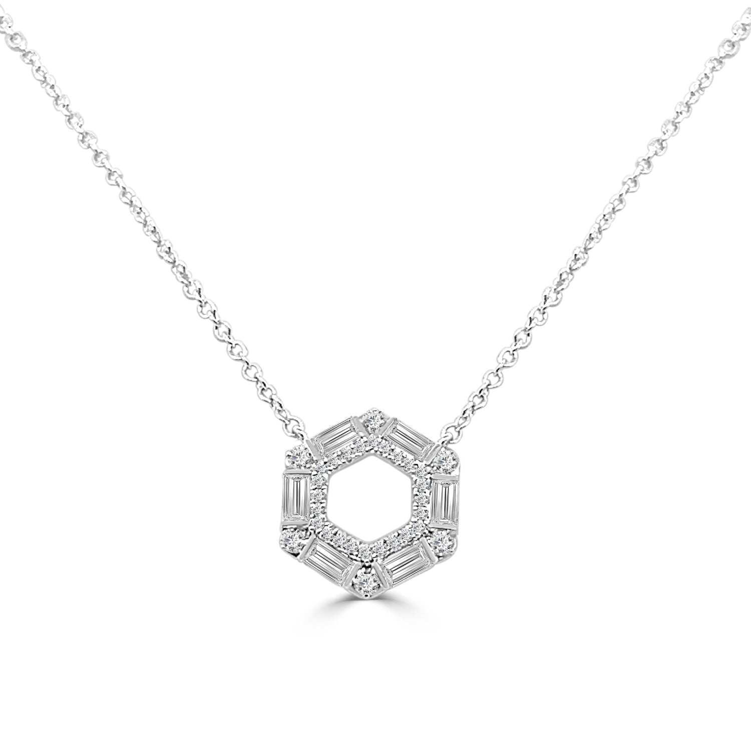 14K White Gold Hexagon Mosaic Diamond Pendant Necklace with 0.50 ct Natural Diamonds