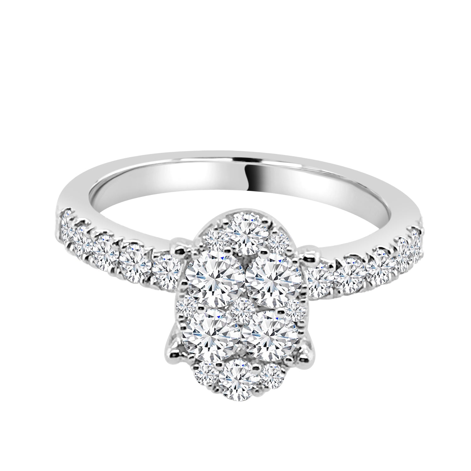 Oval Cluster Natural Diamond Engagement Ring in 10 Karat White Gold - 1.00 ct