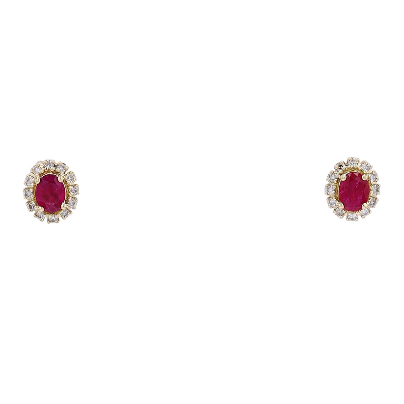 Ruby Halo Stud Earrings in 14K Yellow Gold with 0.50ct Diamonds