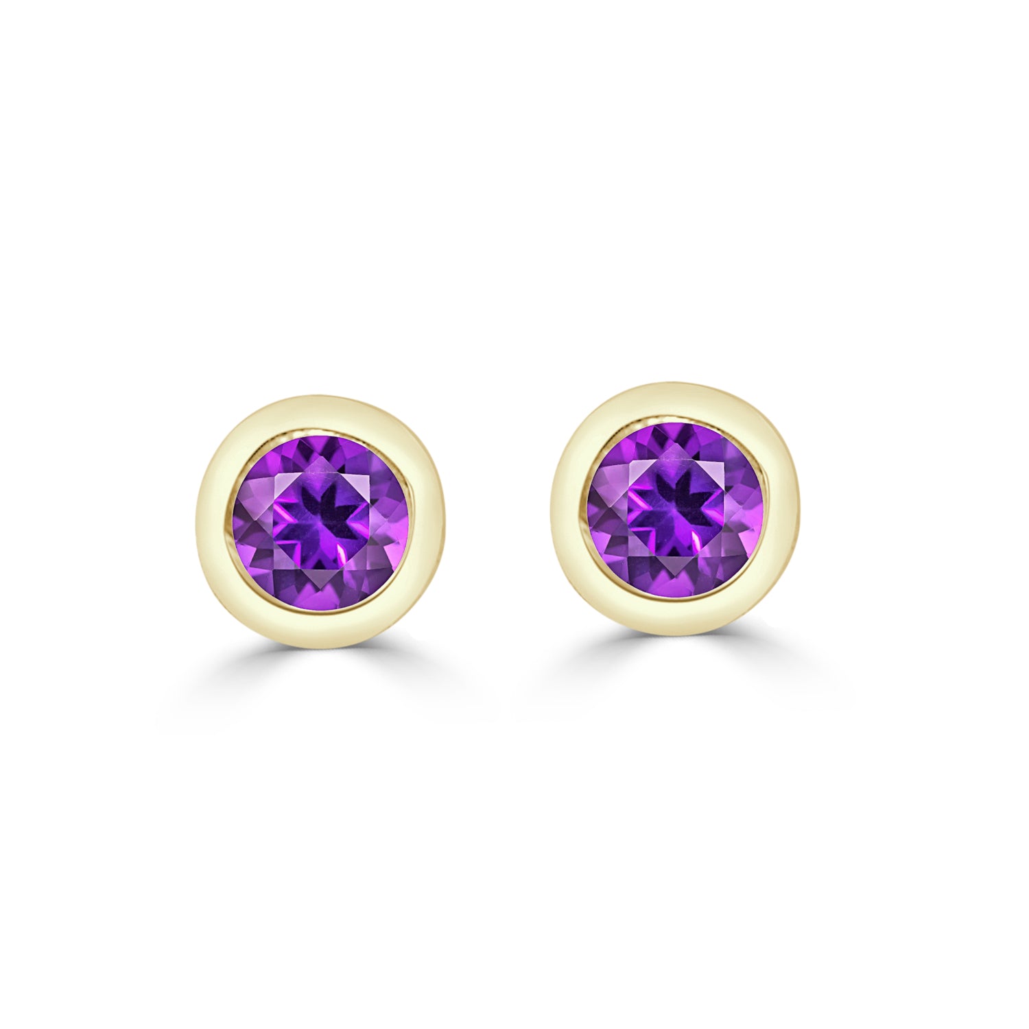 14 Karat Yellow Gold Bezel Set Amethyst Earrings (.20 ct)