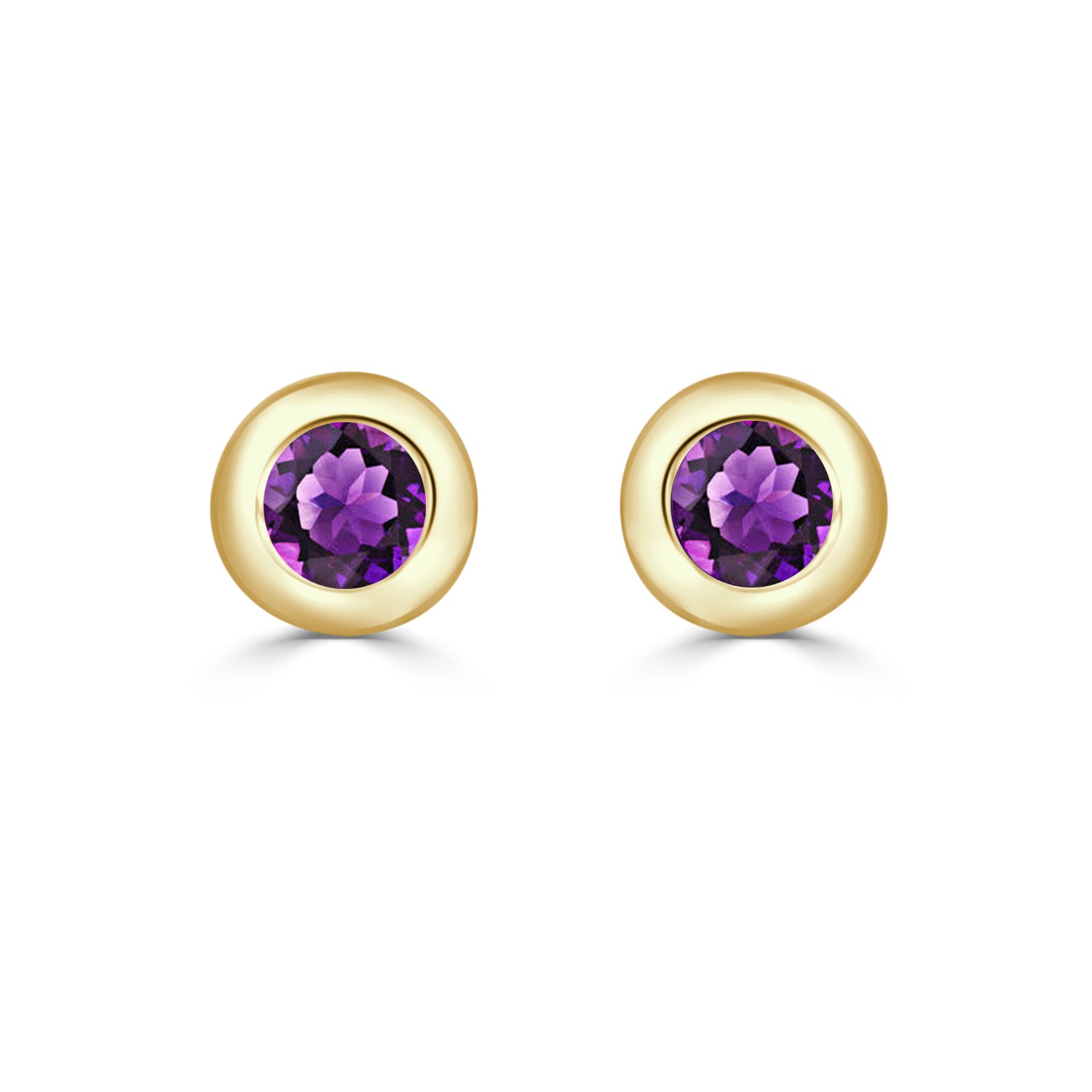 14 Karat Yellow Gold Bezel Set Amethyst Earrings (.20 ct)