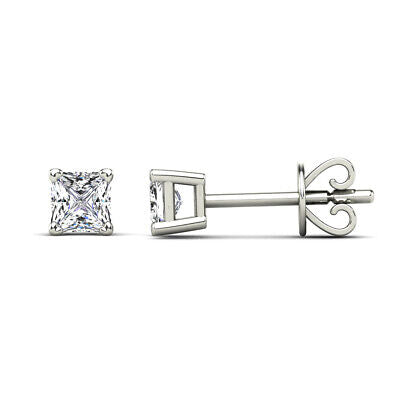 14 Karat White Gold Princess Cut Solitaire Diamond Studs - 0.20 Carat Natural Diamond
