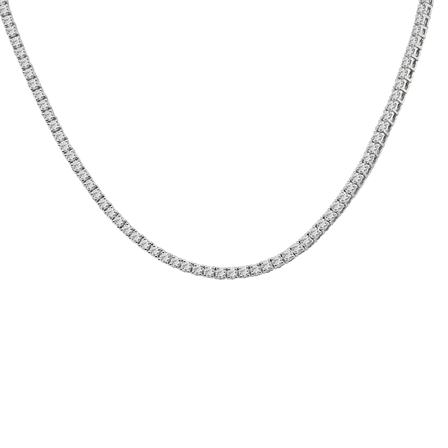 14K White Gold Tennis Necklace with 5.00 Carat Natural Diamond in Round Shape