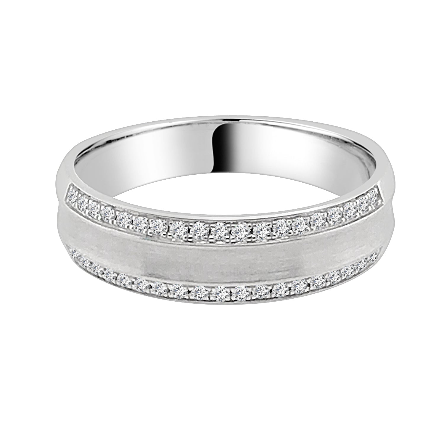 10K White Gold Double Row Satin Finish Wedding Band with 0.26 Carat Natural Diamond
