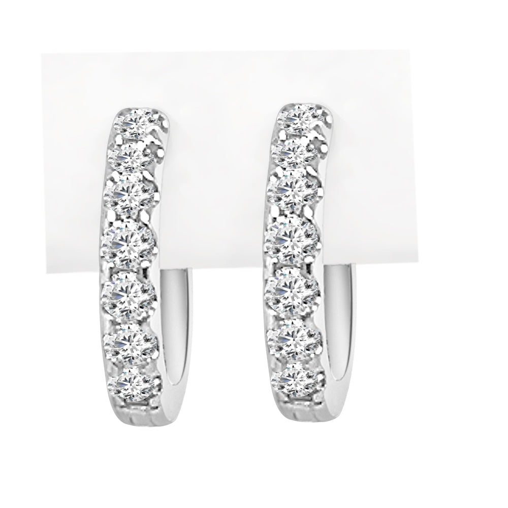 14 Karat White Gold 0.61 Round Natural Diamond Hoop Earrings