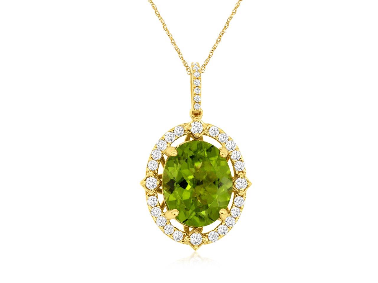 14 Karat Yellow Gold Halo Oval Citrine Gemstone Necklace with Cable Design and Natural Diamond Accents
