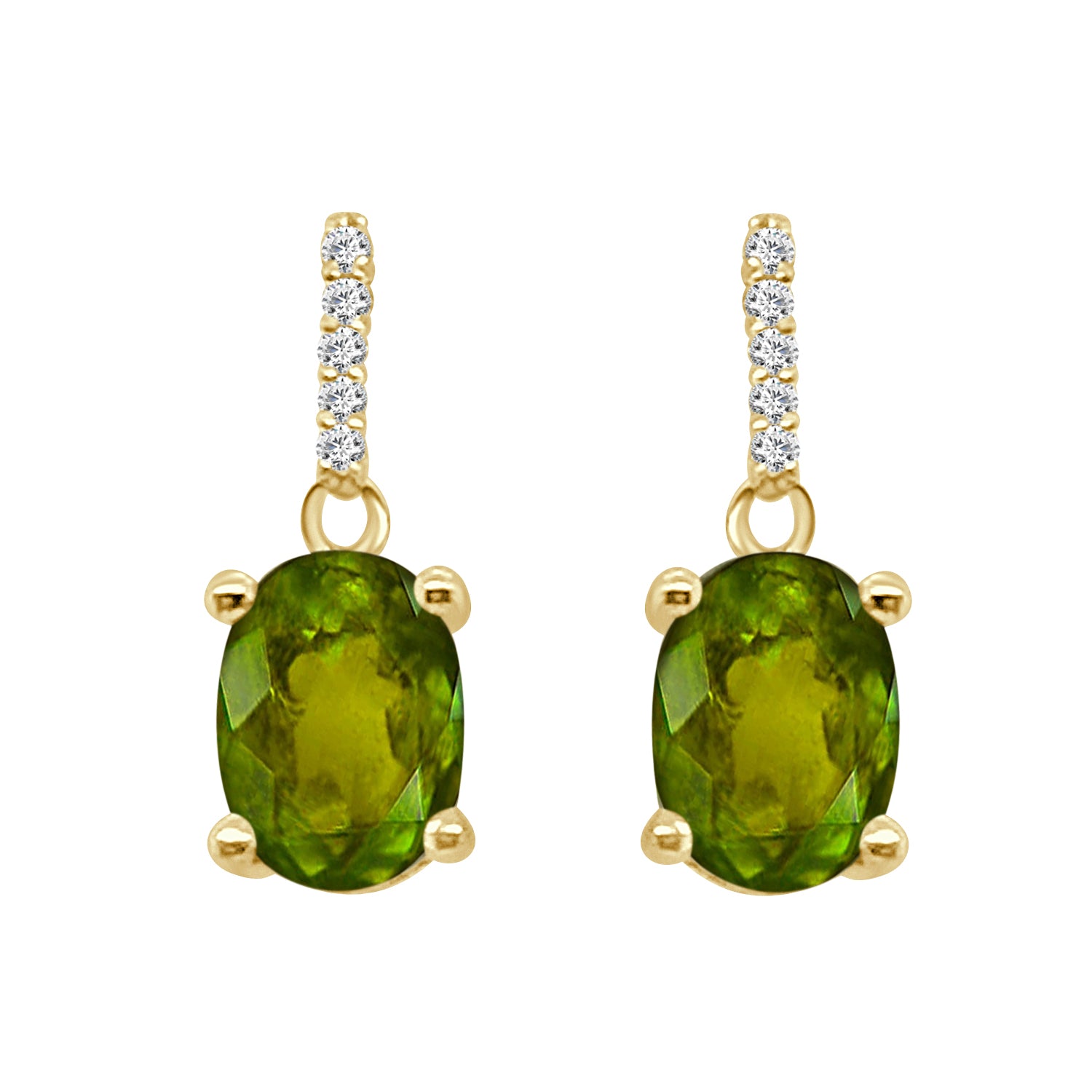 14 Karat Yellow Gold Peridot Oval Earrings - 1.45 Carats