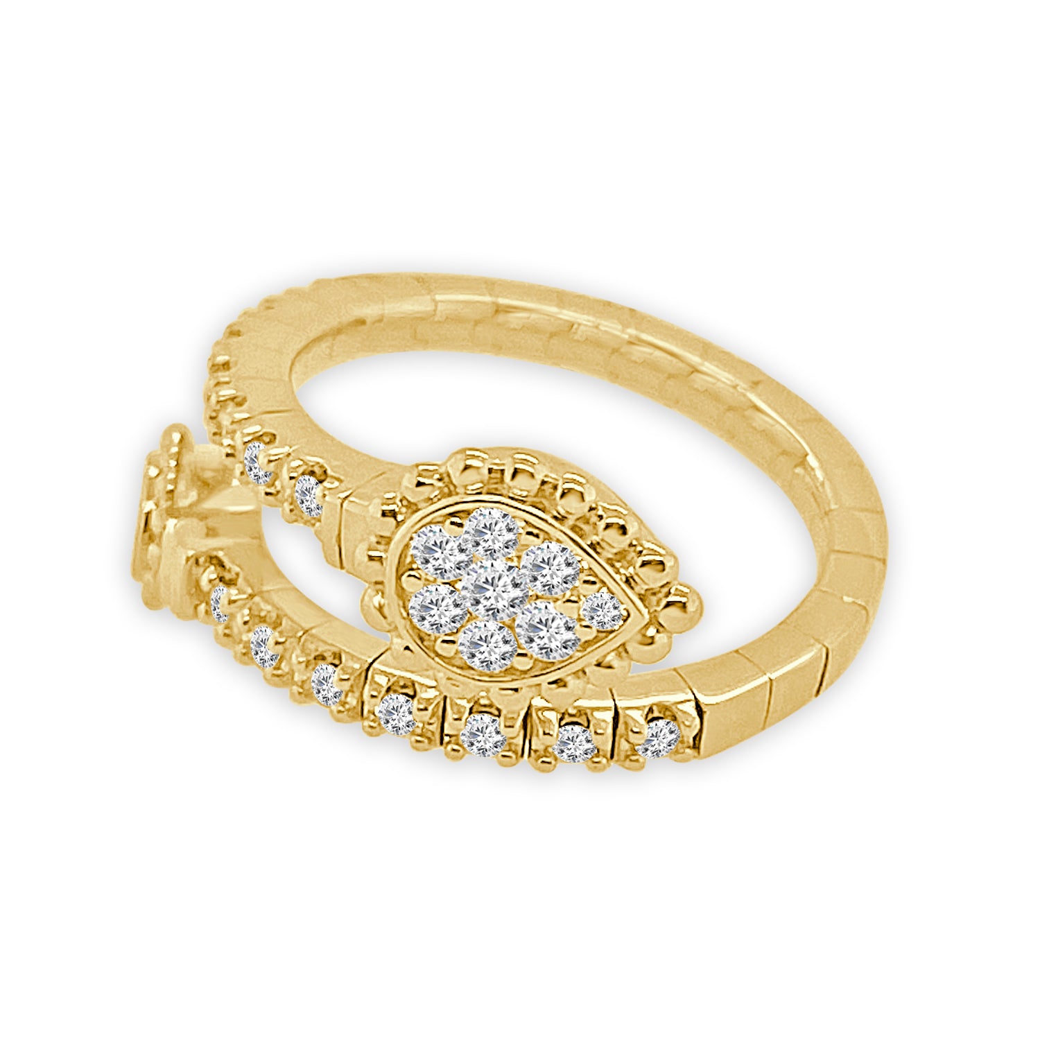 18K Yellow Gold Pear Shape Open Flex Ring with 0.31ct Natural Diamond