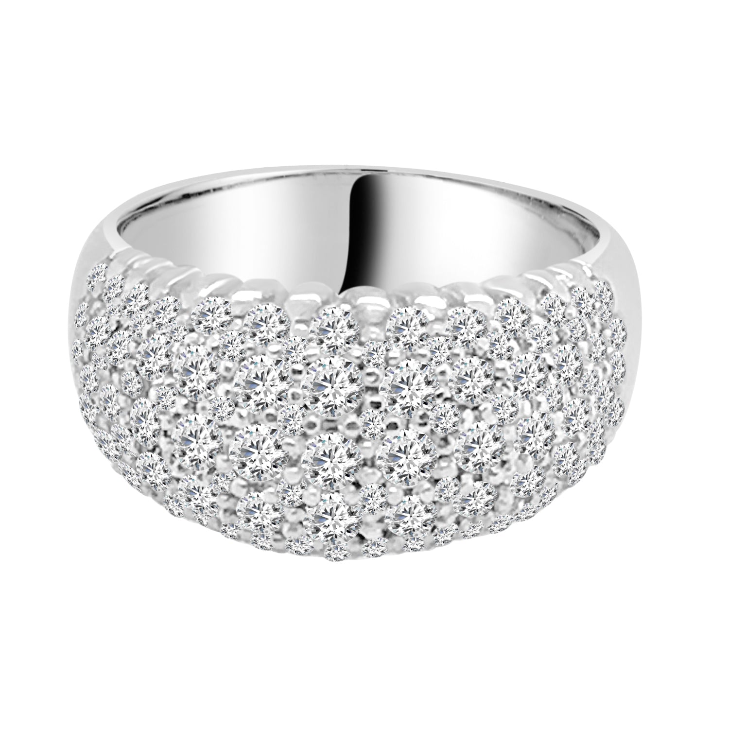 14K White Gold Natural Diamond Cluster Domed Ring - 1.50 Carats