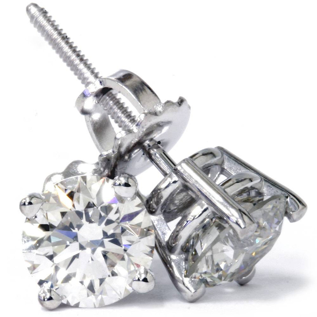 14K White Gold Round Lab Diamond Solitaire Studs with Screw Back - Only Diamond