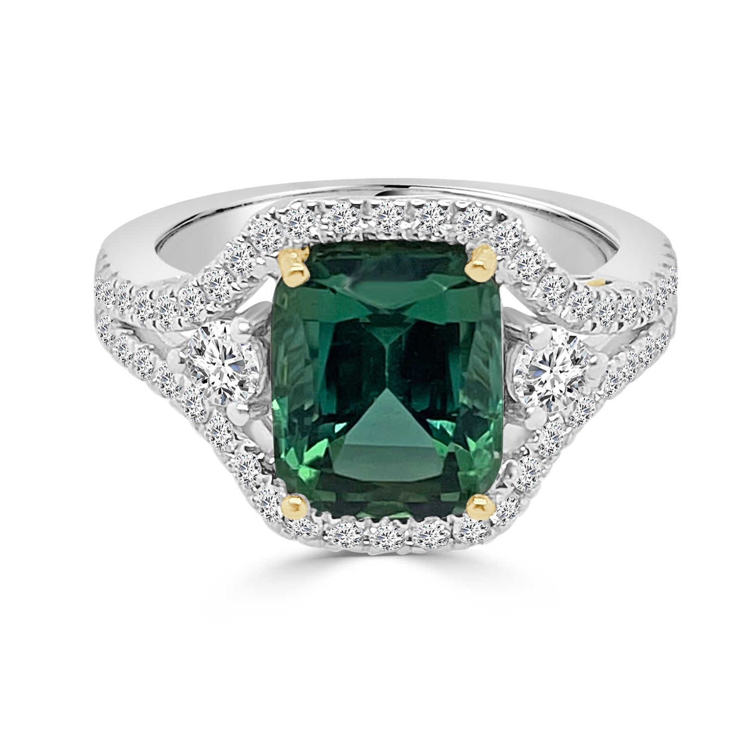 18 Karat Two-tone Split Shank Ring with Tourmaline - 3.26 Carat