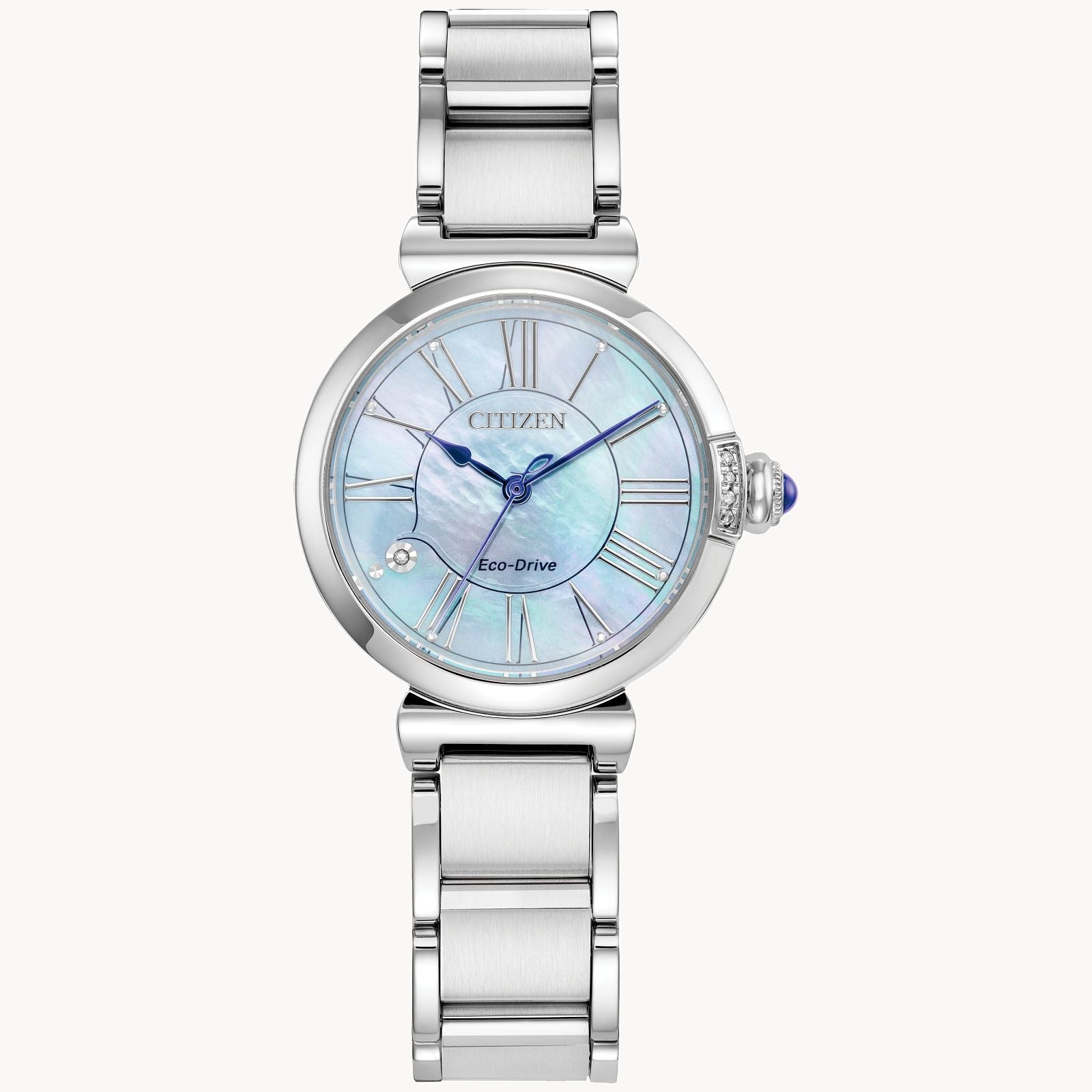 Stylish Ladies Watch with L Mae Sapp Crystal Mop Dial, Natural Diamonds, and Citizen Stainless Steel Design