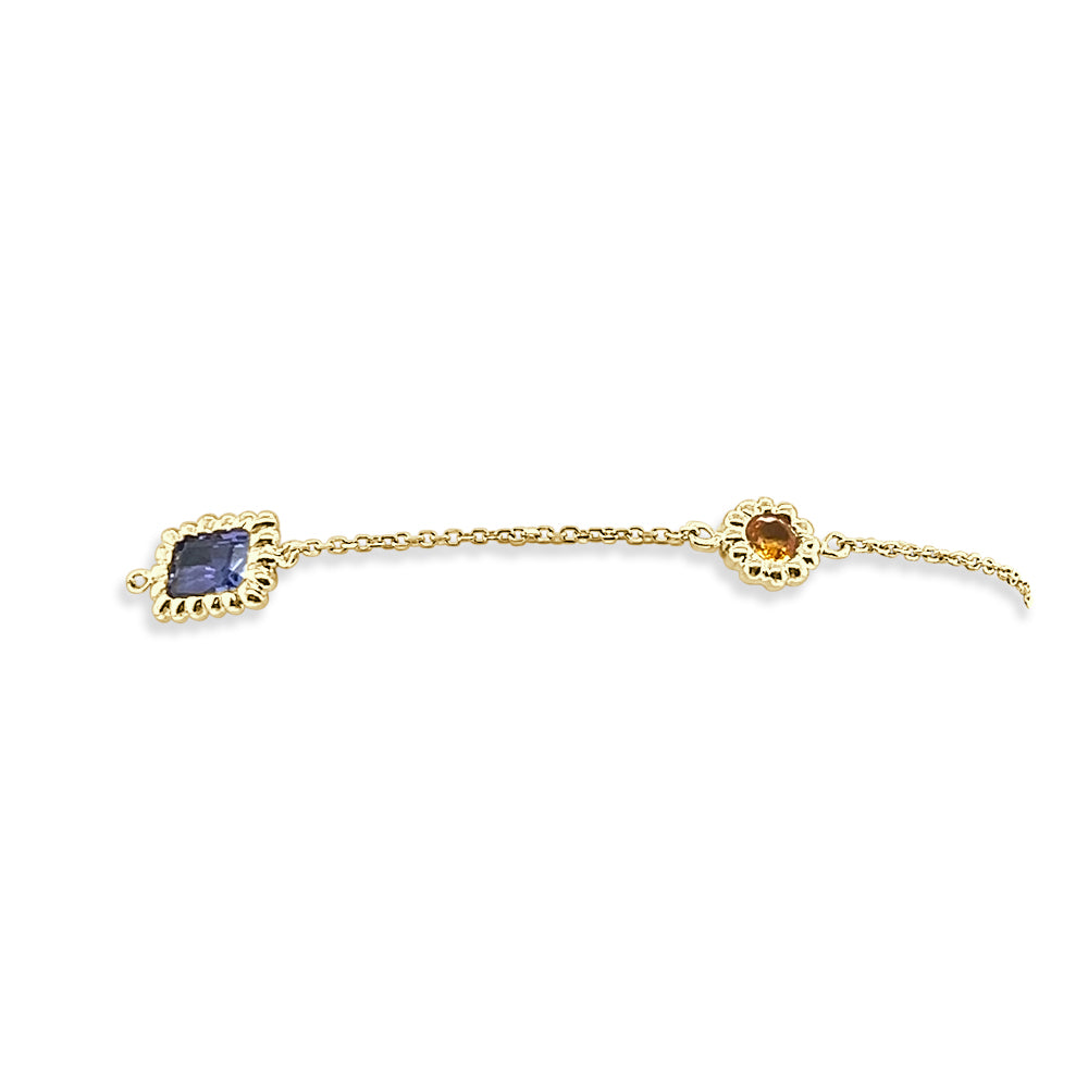 Multicolor 14K Yellow Gold Bracelet - Unique Shape and Design